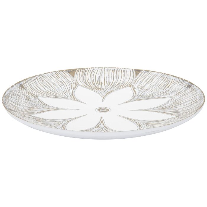 Mauro Ferretti Plateau décoratif Atene Polyresin White Wash Ø 35,5x4,4 cm Boho Chic