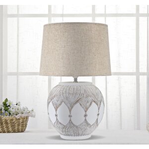 Mauro Ferretti lampe de table Atene E27 Ø 38x59 cm blanc lavé marron