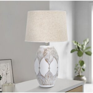 Mauro Ferretti lampe de table Atene ovale E27 Ø 38x67 cm blanc lavé marron