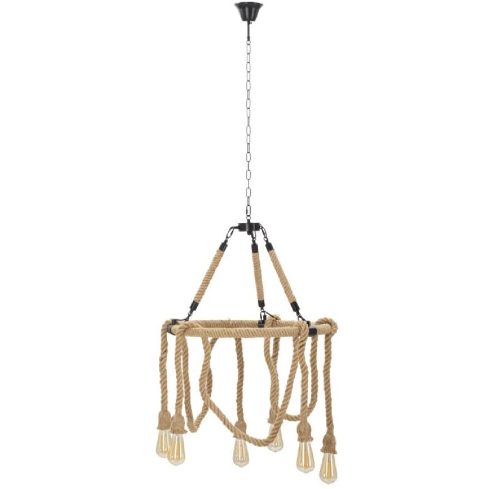 Mauro Ferretti plafonnier cercle de corde 6-flamme E27 Ø 64x90 cm brun noir