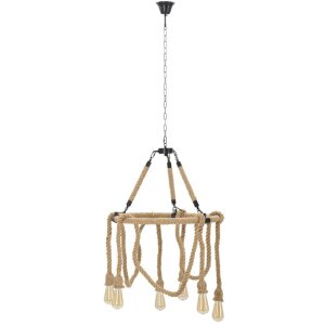 Mauro Ferretti plafonnier cercle de corde 6-flamme E27 Ø 64x90 cm brun noir
