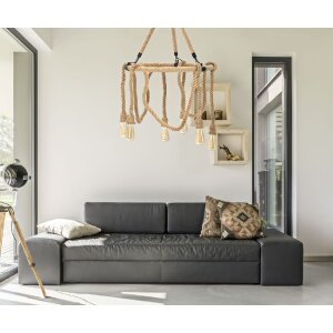 Mauro Ferretti plafonnier cercle de corde 6-flamme E27 Ø 64x90 cm brun noir