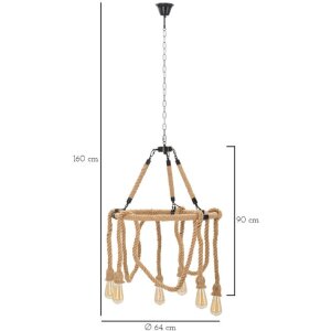Mauro Ferretti plafonnier cercle de corde 6-flamme E27 Ø 64x90 cm brun noir