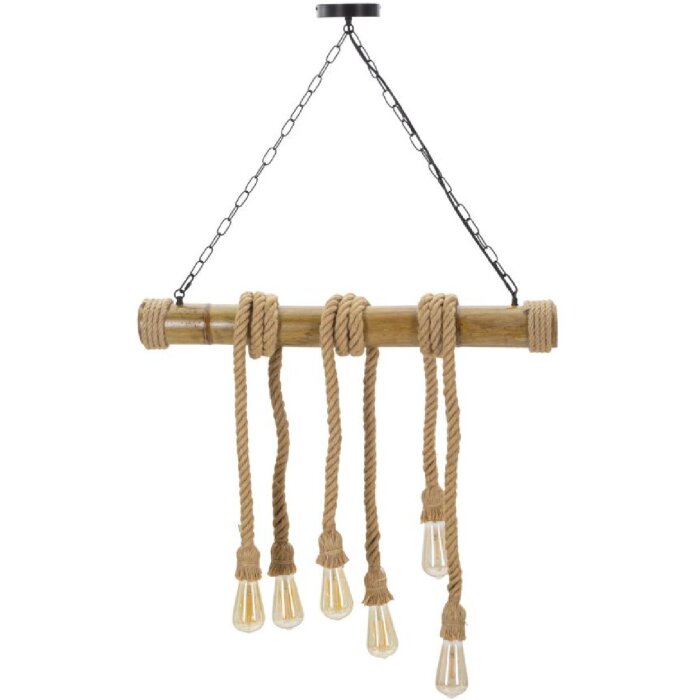 Mauro Ferretti plafonnier corde de bambou 6-flamme E27 80x15x120 cm brun