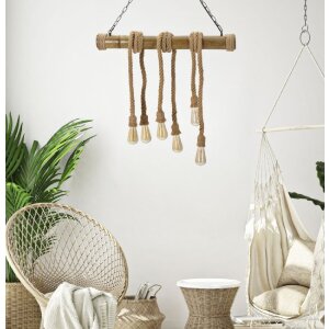 Mauro Ferretti plafonnier corde de bambou 6-flamme E27 80x15x120 cm brun