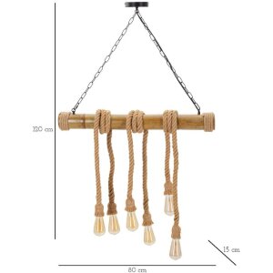 Mauro Ferretti plafonnier corde de bambou 6-flamme E27 80x15x120 cm brun