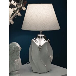 Lampe de table Mauro Ferretti Shiney E27 Ø 30x51 cm blanc argent