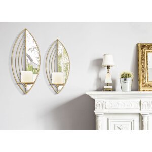 Mauro Ferretti Portavelas Pared Hoja – Set 2un 18x13x41 cm & 15x13x35 cm doré