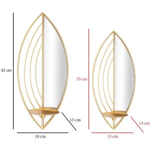 Mauro Ferretti Portavelas Pared Hoja – Set 2un 18x13x41 cm & 15x13x35 cm doré