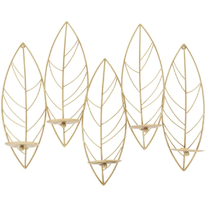 Mauro Ferretti Chandelier mural en forme de feuille pour 5 bougies 66x14x56 cm doré