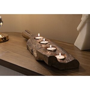 Mauro Ferretti Chandelier en teck 4 flammes 51x14x6 cm marron