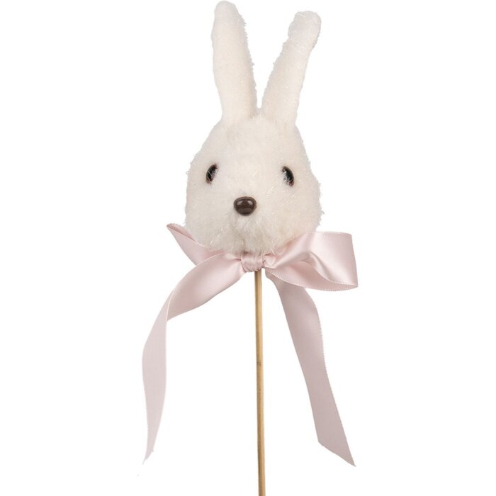 Clayre & Eef Fiche de plante Lapin blanc rose 7x7x33 cm