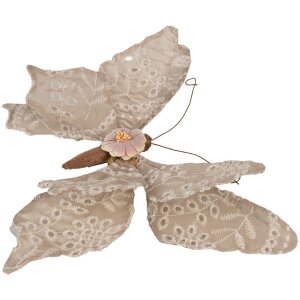 Clayre & Eef Décoration Papillon Beige 28x4x22 cm style campagnard avec broderie