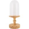 Clayre & Eef Cloche en verre Socle en bois Ø14x34cm Transparent Marron Style campagne
