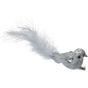 Clayre & Eef 66137 Déco oiseau set 3 argent avec plumes 12x3x4 cm Clip