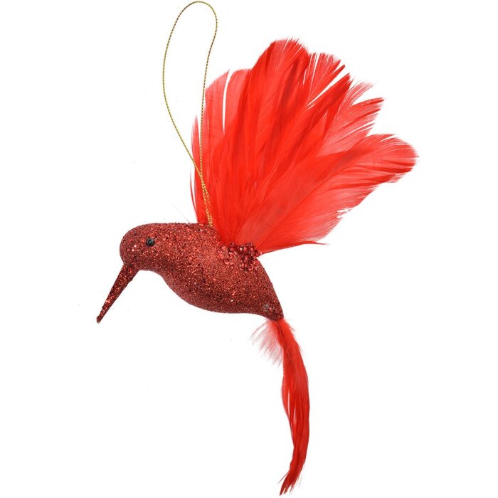 Clayre & Eef 66141 Pendentif de Noël oiseau rouge 22x5x15 cm plastique
