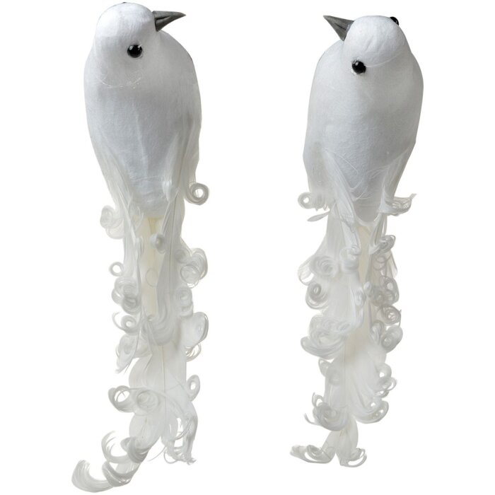Clayre & Eef Oiseaux de décoration Blanc Lot de 2 19x9x10 cm Plastique