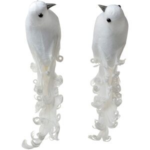Clayre & Eef Oiseaux de décoration Blanc Lot...