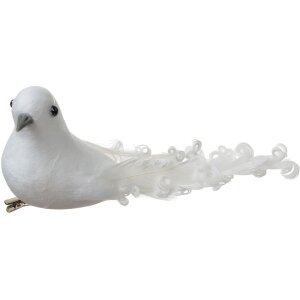 Clayre & Eef Oiseaux de décoration Blanc Lot de 2 19x9x10 cm Plastique