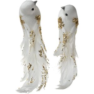 Clayre & Eef Lot de 2 oiseaux décoratifs blanc...