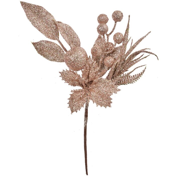 Clayre & Eef Branche décorative rose 7x5x25 cm Branche scintillante Décoration de Noël plastique
