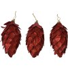 Clayre & Eef Pomme de pin Set 3pcs Rouge Ø7x13cm Décoration de Noël Plastique