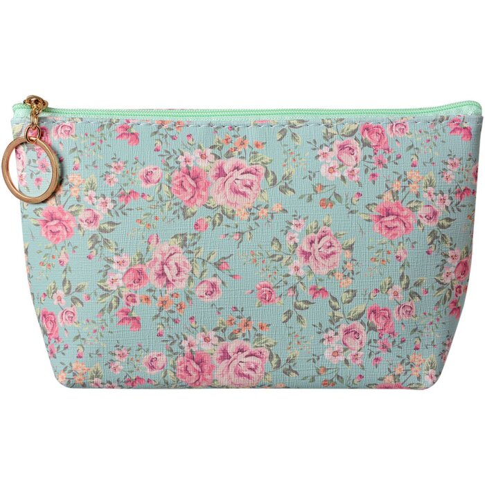 Juleeze Trousse de toilette motif fleuri vert rose 21x5x13 cm PU fermeture éclair