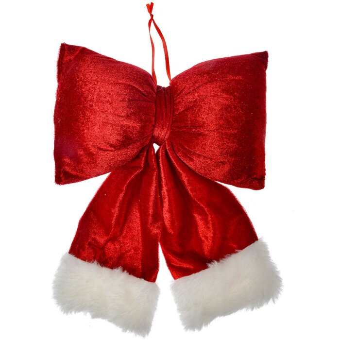 Clayre & Eef 66097M Noeud décoratif Rouge Blanc Garni de fourrure synthétique 22x5x26 cm