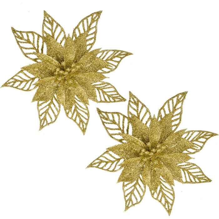 Clayre & Eef Décoration de Noël Fleur Or Ø15cm Lot de 2 plastique scintillant