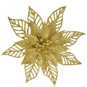 Clayre & Eef Décoration de Noël Fleur Or Ø15cm Lot de 2 plastique scintillant