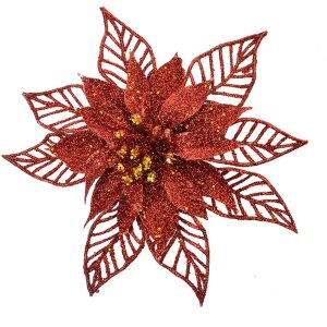 Clayre & Eef Fleur de Noël Set 2pcs Rouge Ø15x2cm Plastique Scintillant Déco