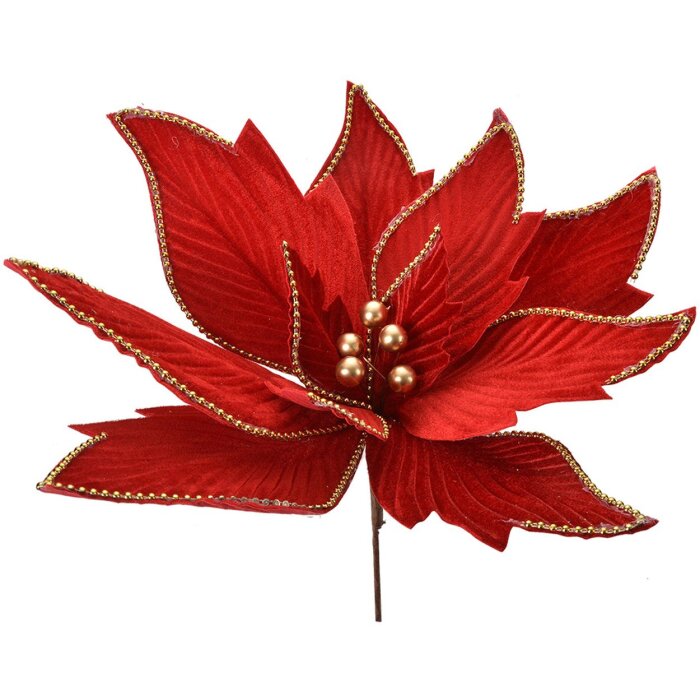 Clayre & Eef 66124 Décoration de Noël Fleur Rouge Or Ø 43x28 cm Plastique