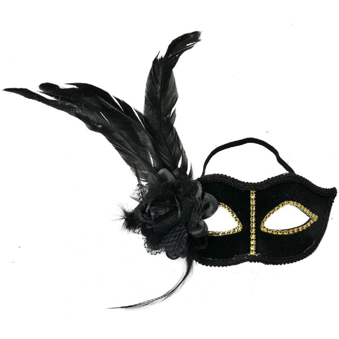 Clayre & Eef 66189 Masque noir or 22x9x21 cm Polyester avec plumes