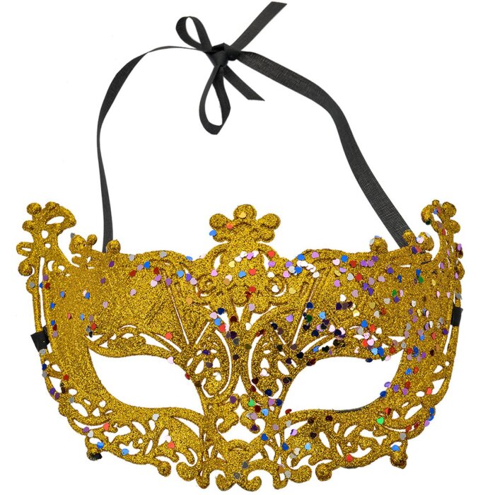 Clayre & Eef 66192 Masque Couleur or 18x8x11 cm Polyester Scintillant Bal masqué