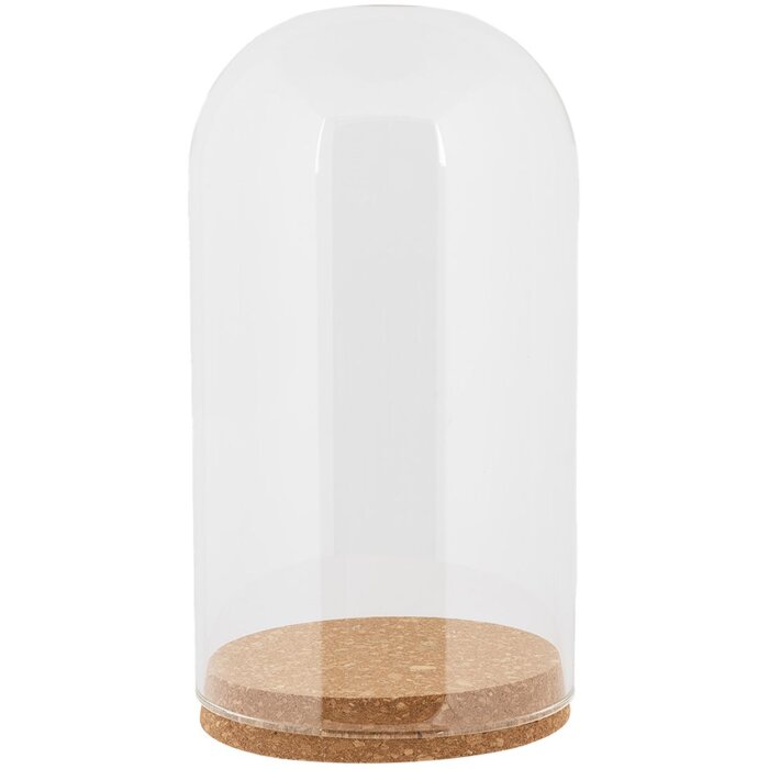 Clayre & Eef Cloche en verre Ø12x22cm Transparent avec fond en liège Décoration en verre