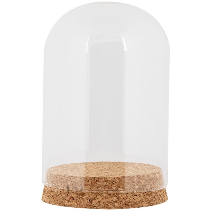 Clayre & Eef Cloche en verre Ø8x12cm Transparent avec fond en liège Décoration