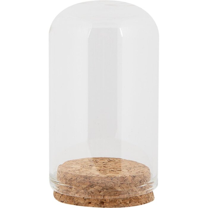 Clayre & Eef Cloche en verre Ø5x8cm Transparent avec fond en liège Cloche décorative en verre