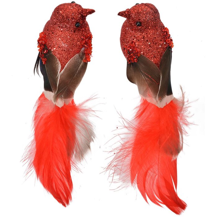 Clayre & Eef 66138 Décoration Oiseau Lot de 2 rouge brun 16x5x5 cm Plastique