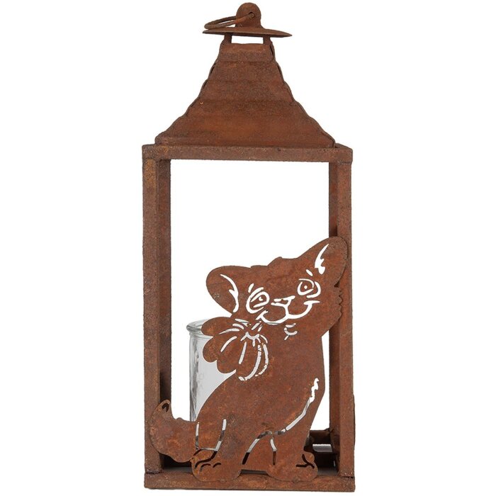 Clayre & Eef 6Y5776 Lanterne 15x15x37 cm brun métal motif chat style antique