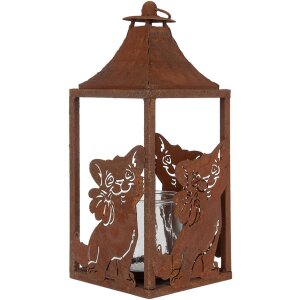 Clayre & Eef 6Y5776 Lanterne 15x15x37 cm brun métal motif chat style antique