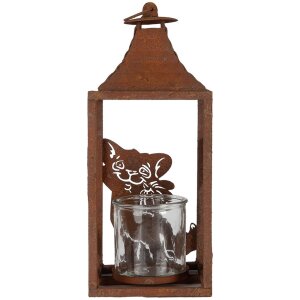 Clayre & Eef 6Y5776 Lanterne 15x15x37 cm brun métal motif chat style antique
