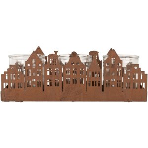 Clayre & Eef 6Y5783 Porte-bougies à chauffe-plat Maisons Marron 30x9x11 cm style rustique