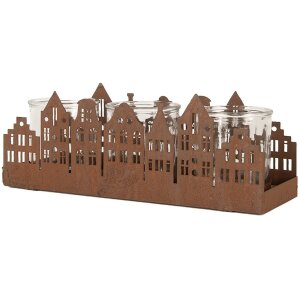 Clayre & Eef 6Y5783 Porte-bougies à chauffe-plat Maisons Marron 30x9x11 cm style rustique