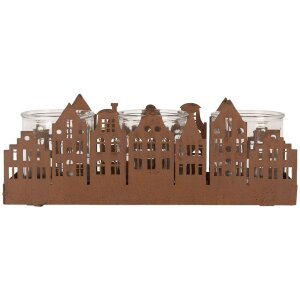 Clayre & Eef 6Y5783 Porte-bougies à chauffe-plat Maisons Marron 30x9x11 cm style rustique
