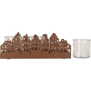 Clayre & Eef 6Y5783 Porte-bougies à chauffe-plat Maisons Marron 30x9x11 cm style rustique