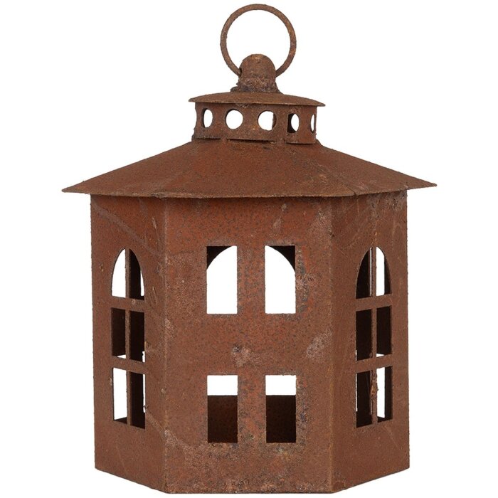 Clayre & Eef 6Y5785 Lanterne brune Ø 19x22 cm Métal style antique Décoration jardin