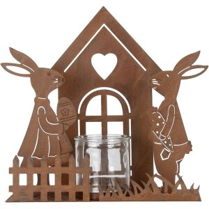 Clayre & Eef 6Y5786 Porte-bougie à chauffe-plat Maison avec lapin Marron 26x9x26 cm