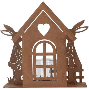 Clayre & Eef 6Y5786 Porte-bougie à chauffe-plat Maison avec lapin Marron 26x9x26 cm