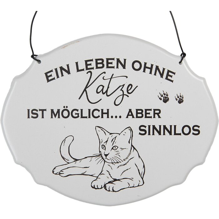 Clayre & Eef 6Y5685 Plaque de texte Une vie sans chat est possible Blanc 18x15 cm