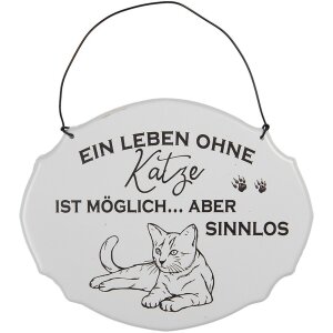 Clayre & Eef 6Y5685 Plaque de texte Une vie sans chat est possible Blanc 18x15 cm